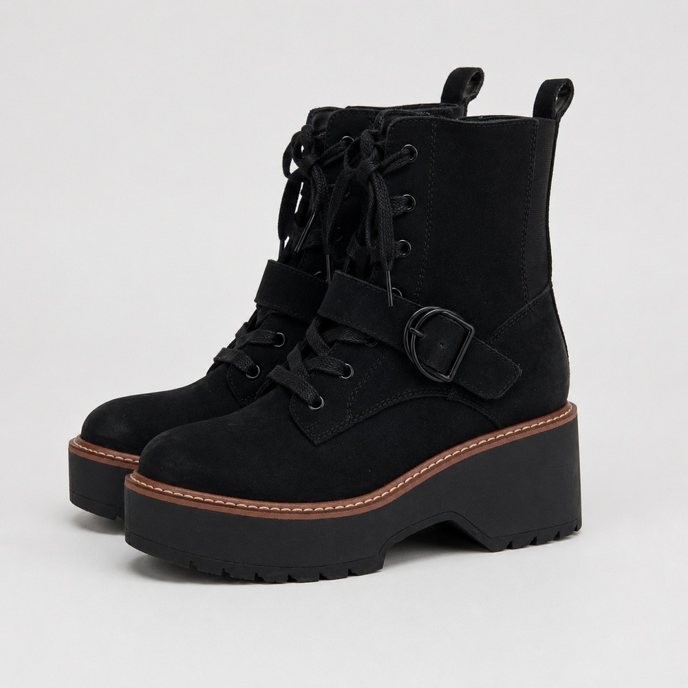 Blondo Waterproof Combat Boots‎ Sz 8 Black Platform Suede Grunge Moto Goth Punk
